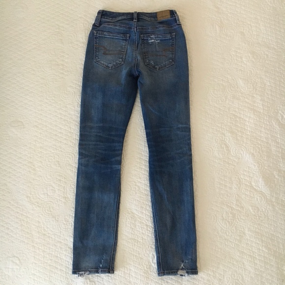 American Eagle AE Denim High Waisted Slim Jeans Destroyed Distressed 00 Short - Picture 9 of 9